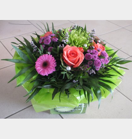 Bouquet rond rouge, mauve